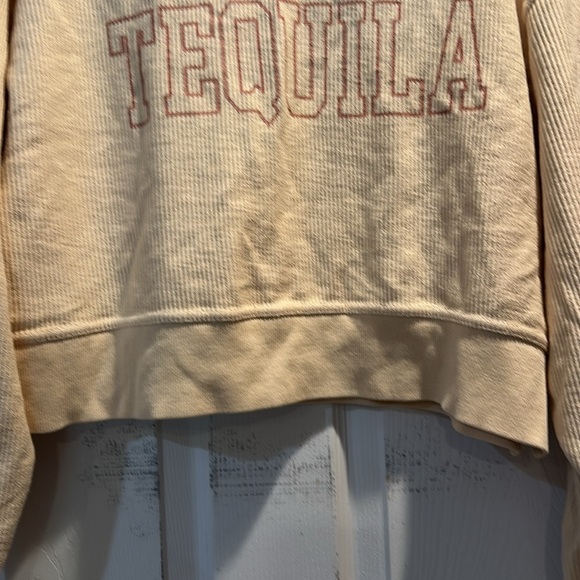 Chicka-D Tequila Tan Corded Boxy Crop Sweatshirt Top S - Picture 5 of 7